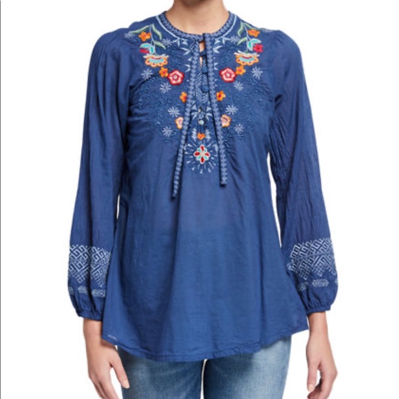 Johnny Was Tops - NWT Johnny Was Chelsee Blouse Embroidered Blue
